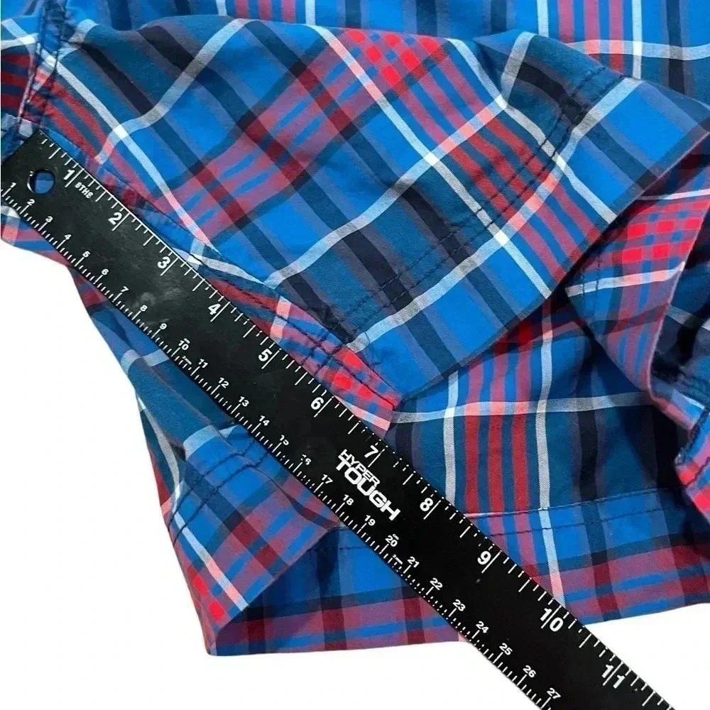 🍀 2/$22 Tommy Hilfiger 7” Mens Blue Red Plaid Swim Trunks size large